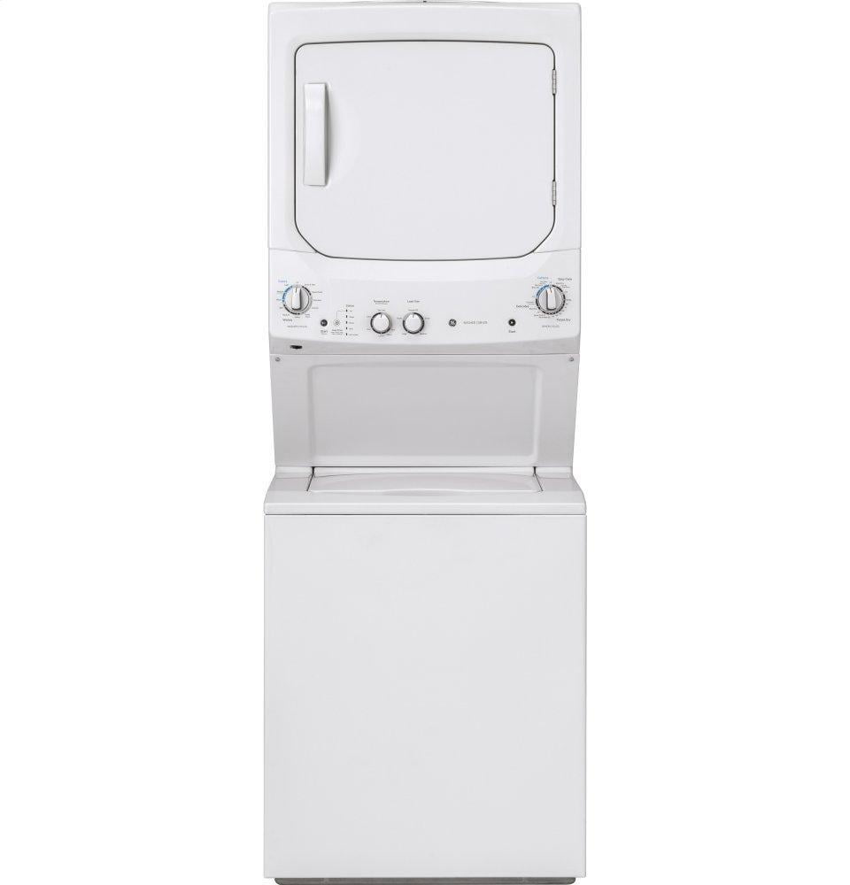 GE Stacked Laundry Center with 3.8 cuft Top load Washer and Gas 5.9 cuft Dryer