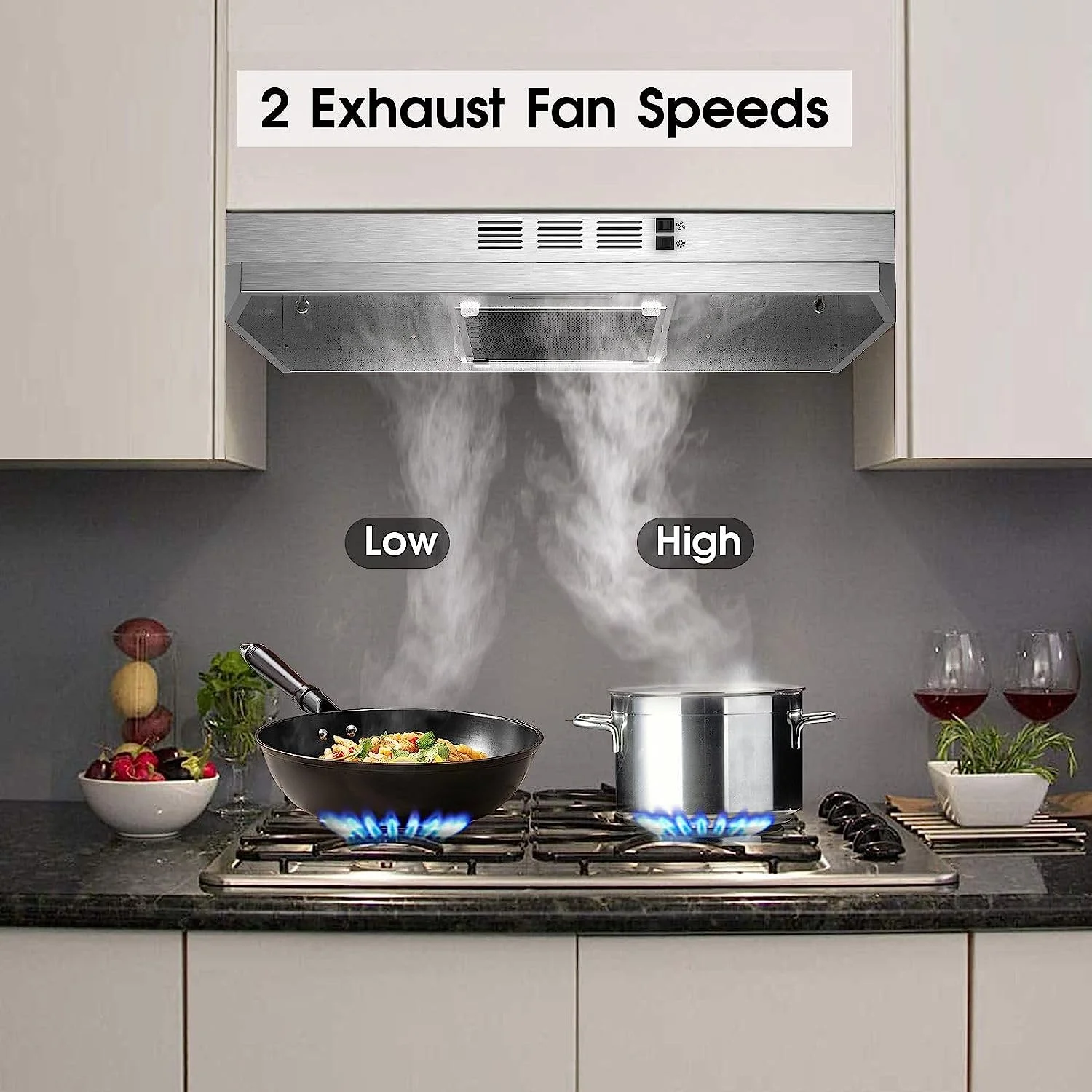 Zomagas Range Hood 30 inch Under Cabinet Stainless Steel Kitchen Vent Hood 280CFM Built-in - Silver
