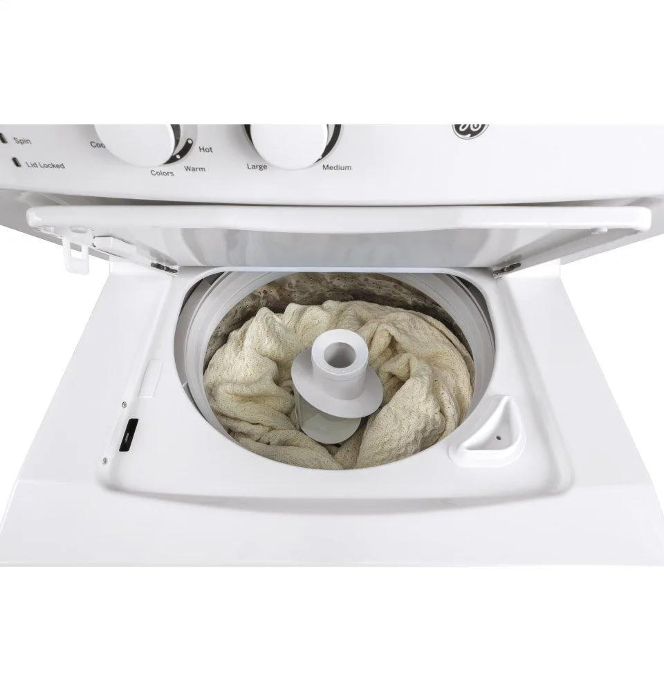 GE Stacked Laundry Center with 3.8 cuft Top load Washer and Gas 5.9 cuft Dryer view 3