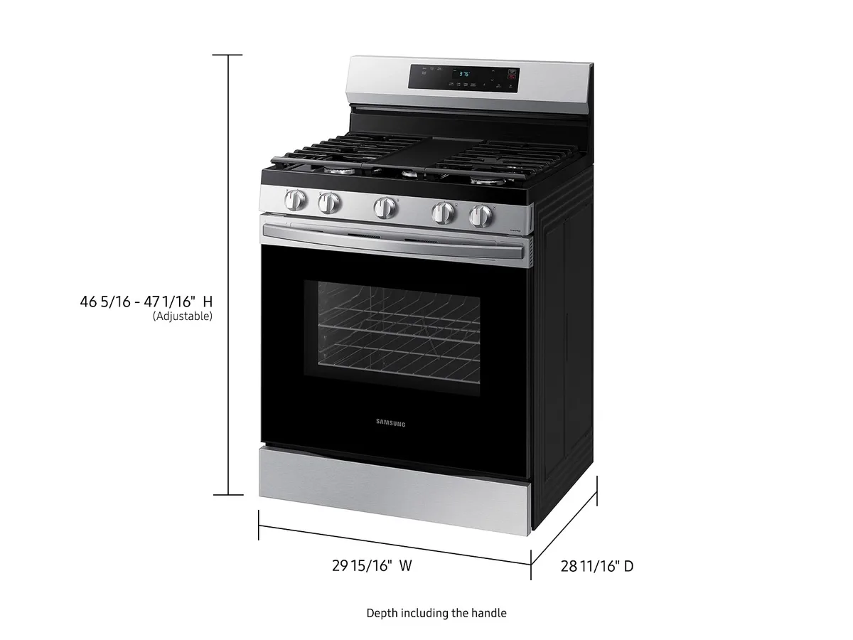 Samsung 30 in. 5-Burner Smart Freestanding Gas Range in Stainless Steel with Integrated Griddle view 2