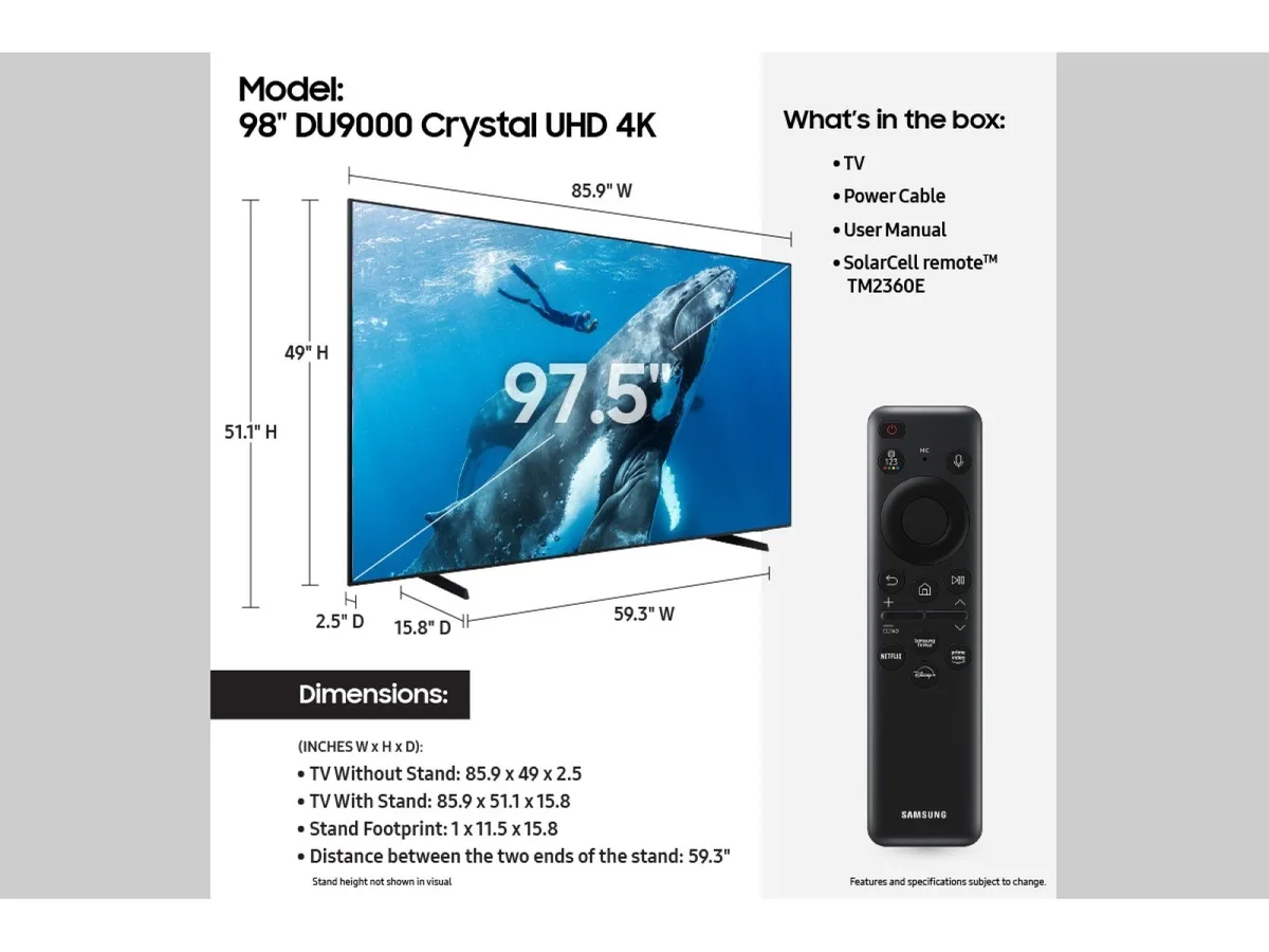 Samsung 98" Crystal UHD 4K Tizen OS Smart TV view 5