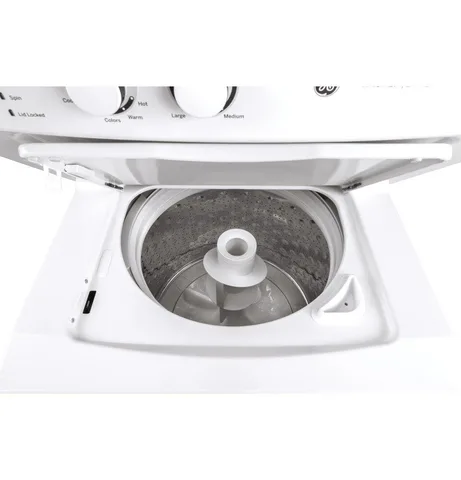 GE Stacked Laundry Center with 3.8 cuft Top load Washer and Gas 5.9 cuft Dryer view 2