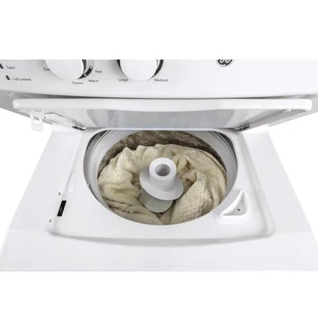 GE Stacked Laundry Center with 3.8 cuft Top load Washer and Gas 5.9 cuft Dryer view 3