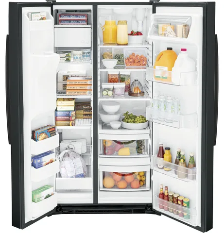 GE 25.3 cu. ft. Side-by-Side Refrigerator - Black view 2