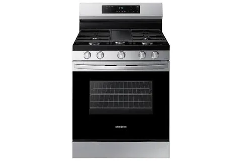 Samsung 30 in. 5-Burner Smart Freestanding Gas Range in Stainless Steel with Integrated Griddle, model NX60A6111SS